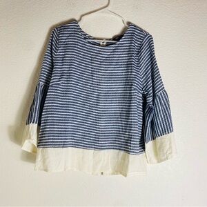 Doe & Rae NWT 3/4 Sleeve Striped Back Button Detail Bell Sleeve Size: L